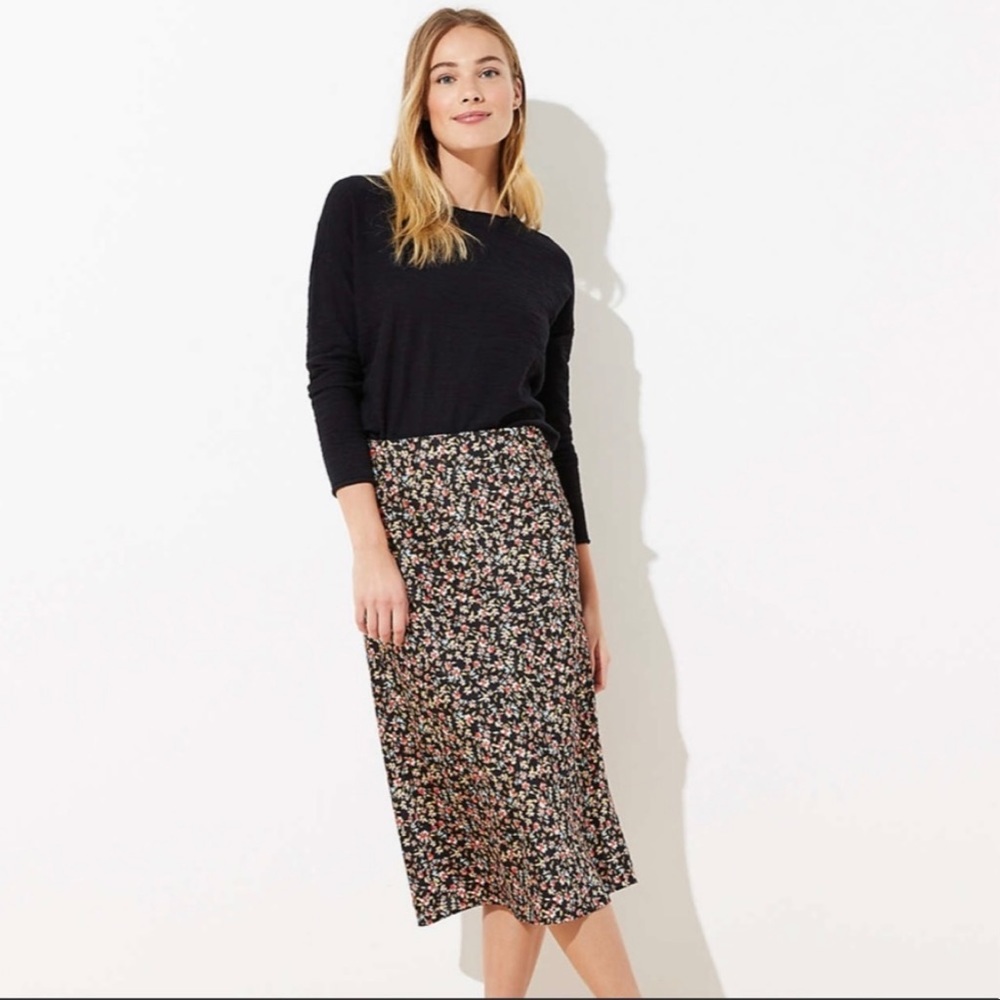 Loft Floral Midi Skirt Petite Size Small